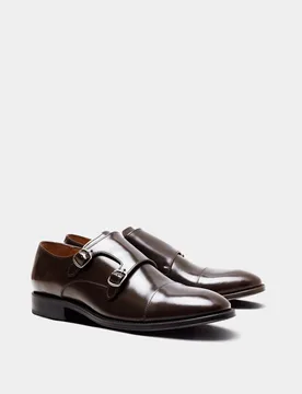 Leather Double Monk Strap Shoes Brown male - Hawes & Curtis - FashionsVida