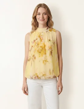 Sleeveless High Neck Puffball Blouse - M/L / LEMON - female - Blue Vanilla - FashionsVida
