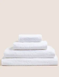 Pure Cotton Linear Floral Towel White