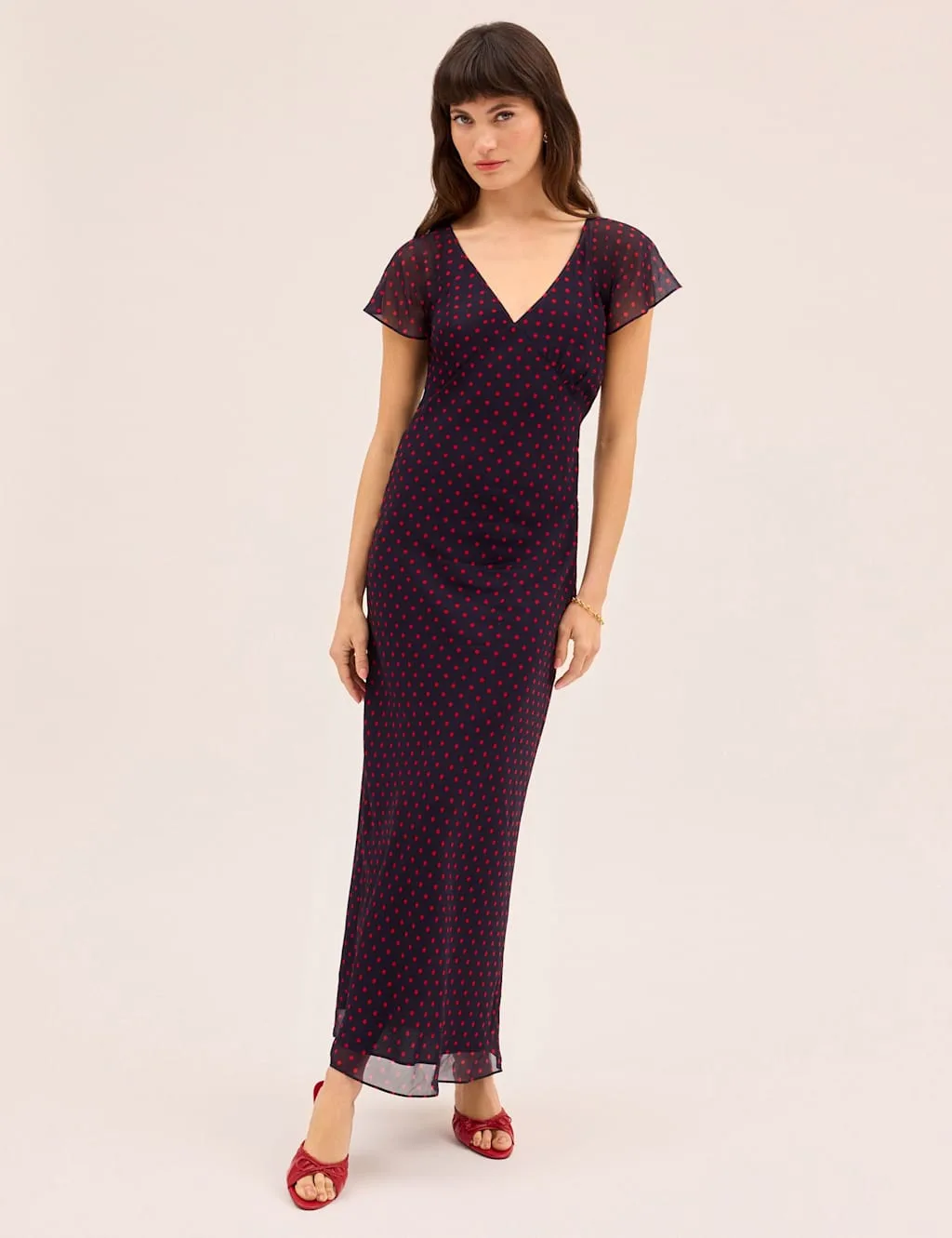 Polka Dot V-Neck Midi Tea Dress Navy Mix female - KITRI - FashionsVida