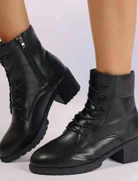 Nuevas botas de tobillo de estilo coreano versátil con moda británica, botas de tobillo de tacón medio y suela gruesa para mujer, botas de motocicl - Shein - FashionsVida