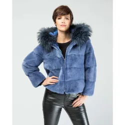 Chaqueta de pelo de mujer de visón con capucha