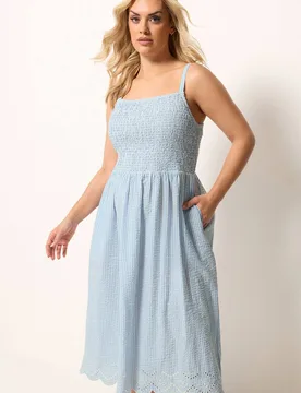 Women's Stripe Shirred Dress in Light Blue Size: 20 - Light Blue - Size: 20 - Yours - FashionsVida