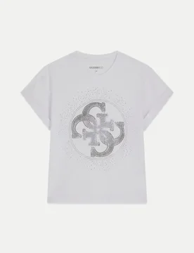 T-Shirt mit Strass-Logo Weiß S - Guess - FashionsVida