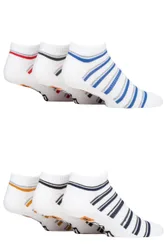 Mens 6 Pair Plain, Patterned and Striped Trainer Socks Stripe White 6-11 - White - Size: 6-11 Mens