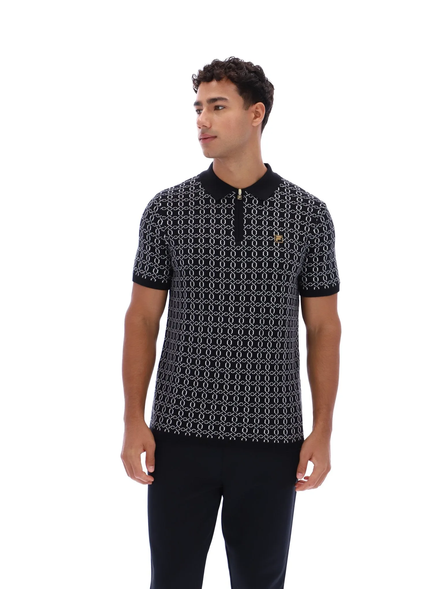 Black Jackson Jacquard Knit Zip Polo Shirt - XS - FILA - FashionsVida