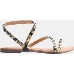 Sandalias piel estampado animal y tachas