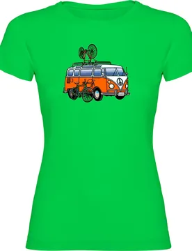 Maglietta A Maniche Corte Hippie Van Bike Light Green - Kruskis - FashionsVida
