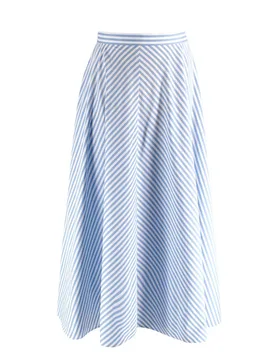 Polo Ralph Lauren Blue Stripe A-line Midi Skirt - Ralph Lauren Polo - FashionsVida