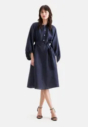 Tunikakleid mit Volumenärmel aus Leinen Mix Blau 42