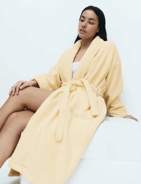 Pure Cotton Towelling Dressing Gown Dark Cream female - M&S - FashionsVida