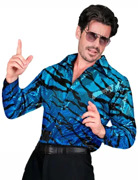 Tigermuster Pailettenhemd für Herren blau - male - Widmann - FashionsVida