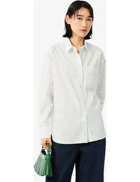 Camisa de mujer oversize de jacquard de rayas en de manga larga - Lacoste - FashionsVida