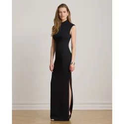 Vestido largo satinado con cuello semicisne