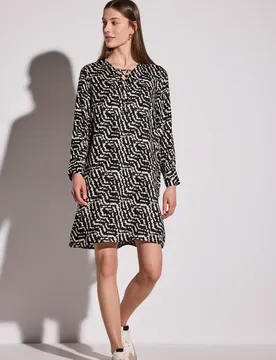 Gemustertes Tunika-Kleid female Schwarz