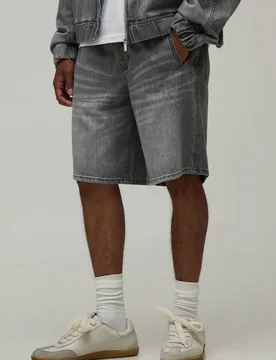 Men's Washed Relaxed Denim Shorts Stone Size Small Stone S - boohooMAN - FashionsVida