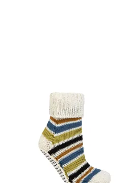 Women's 1 Pair Chunky Fair Isle and Striped Moccasin Grip Socks Autumn Apple Stripe 4-8 - Multi Coloured - Size: Small - ELLE - FashionsVida