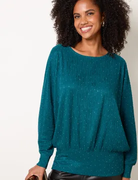 Rhinestone Batwing Top - L/XL / TEAL - female - Blue Vanilla - FashionsVida