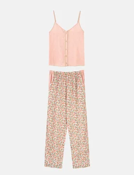 Womens Floral Buttoned Pajama Set - Pink - Hiccup - FashionsVida