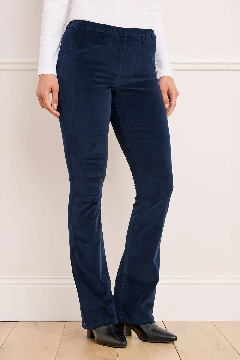 Women's Pull-On Stretch Bootcut Cord Trousers in Midnight Size: 22S - Midnight - Size: 22S - Cotton Traders - FashionsVida