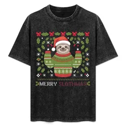 Merry Slothmas Sloth Funny Christmas T-Shirt Work Basic Short Sleeve Top