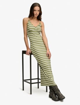 Superdry Damen Gestreiftes Maxi-kleid aus Rippjersey Green - Größe: 34