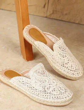 Sandalias planas tipo pescador para mujer, nuevas para verano y vacaciones en la playa, con suela de paja tejida bohemia transpirable, estilo slip-on, - Shein - FashionsVida