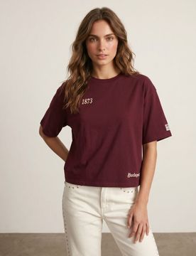 T-shirt con scritta in spugna terry - maroon