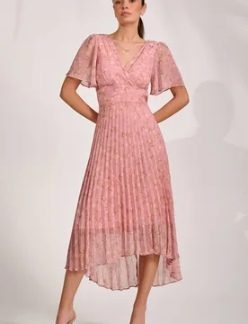 Women's Chiffon Pleated Maxi Dress in Dusty Pink Size: 16 - Dusty Pink - Size: 16 - Jolie Moi - FashionsVida