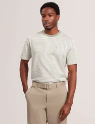 Pure Cotton Striped Knitted T-Shirt Medium Green male