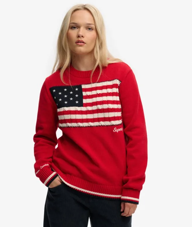Superdry Damen Athletic Essentials Americana Flag Strickpullover Red - Größe: 40 - 79.99 - FashionsVida