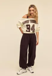 Bedrucktes Sweatshirt mit Bateau-Ausschnitt Ecru XS