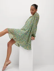 Floral V-Neck Mini Relaxed Smock Dress Multi female