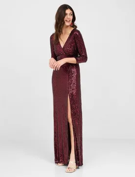 Vestido largo de lentejuelas con abertura lateral - Veneno en la piel - FashionsVida