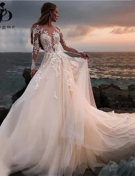 Country Boho Wedding Dress 2022 Illusion Long Sleeves Lace Gown Wedding Gowns Boho Bridal Dress Robe De Mariage Customized - Aliexpress - FashionsVida