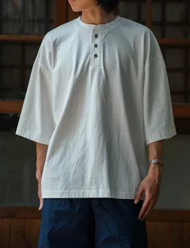 Summer New 285G Pure Cotton Double Yarn Henry Collar Short Sleeve Shoulder Five-quarter Sleeve T-shirt - Aliexpress - FashionsVida