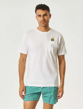 T-shirt bianca mezza manica con taschino e stampa orologio sul petto - MC2 SAINT BARTH - FashionsVida
