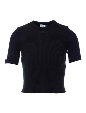 Top in maglia con fibbia nera