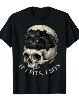 If It Fits I Sit Black Cat Gothic Skull and Cat Lover Humor T-shirt For Men Women 100% Cotton T Shirts Short Sleeve Tops 0417-2 - Aliexpress - FashionsVida