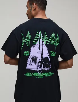 Herren Übergroßes Def Leppard Gewaschenes Lizenz-Print Oberteil Black Größe XS - boohooMAN - FashionsVida