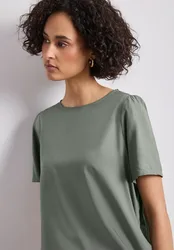 Bluse mit Rundhals und kurzen Puffärmeln female Grün