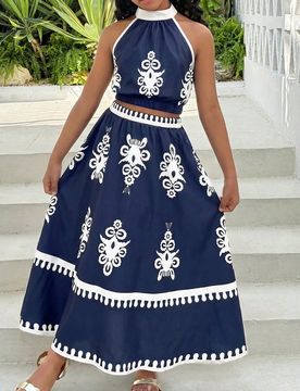Conjunto de top sin mangas y falda de moda casual para niñas preadolescentes en primavera/verano, simple y elegante, adecuado para usar en verano, at