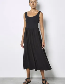 Women's Jersey Bodice Cotton Midi Dress in Black Size: 14 - Black - Size: 14 - Apricot - FashionsVida