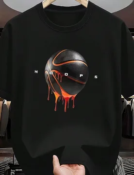 Camiseta casual de manga corta con cuello redondo y estampado gráfico de baloncesto para hombres de talla grande - Shein - FashionsVida