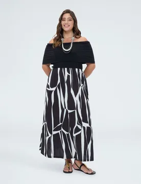 Vestido chill off shoulder con estampado escote off-shoulder con manga corta de hombro caído - Fiorella Rubino - FashionsVida