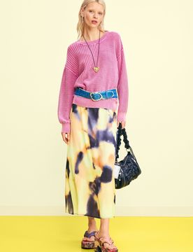 Pull basique en maille, , Coton, Rouge, XS