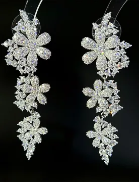 Long Elegant and Brilliant sliver color Flower Earrings Women's Dress Decoration Light Luxury Jewelry Wedding Holiday Gift E363 - Aliexpress - FashionsVida