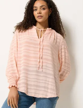 Women's Textured Tie Neck Blouse in Light Pink Size: 16 - Light Pink - Size: 16 - M&Co - FashionsVida