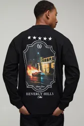 Mens Black Oversized Car Photographic Print Long Sleeve T-Shirt Cotton - Size Large