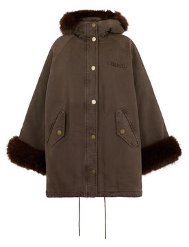 Warm Hooded Jacket with Faux Fur Sleeves and Button Front